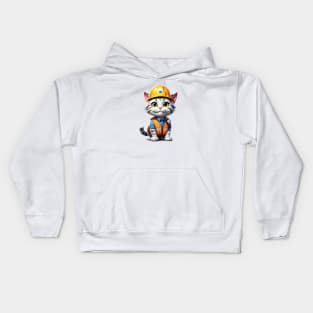 Cat With Hard Hat Kids Hoodie